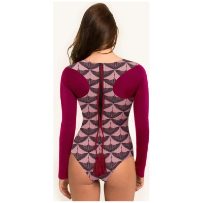 Woodlike Damen vegan Einteiliger Badeanzug Seagaze Print Dunkelrosa