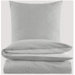 hessnatur Biber Wendebettwäsche-Set Streifen aus Bio-Baumwolle - grau - Größe 135x200 / 40x80 cm
