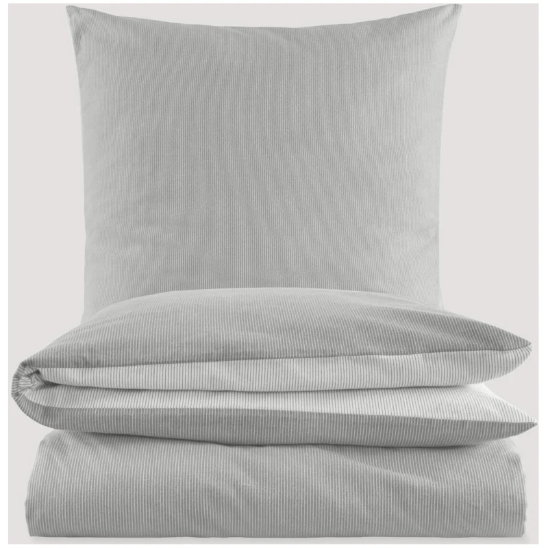 hessnatur Biber Wendebettwäsche-Set Streifen aus Bio-Baumwolle - grau - Größe 135x200 / 40x80 cm