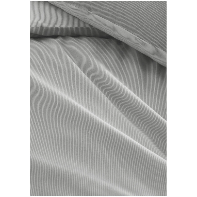 hessnatur Biber Wendebettwäsche-Set Streifen aus Bio-Baumwolle - grau - Größe 135x200 / 40x80 cm