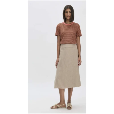 hessnatur Damen Streifen T-Shirt Relaxed aus Leinen mit reiner Bio-Baumwolle - braun - Größe 46