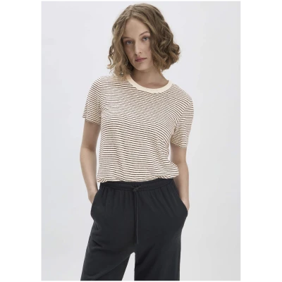 hessnatur Damen Streifen T-Shirt Relaxed aus Leinen mit reiner Bio-Baumwolle - weiß - Größe 40