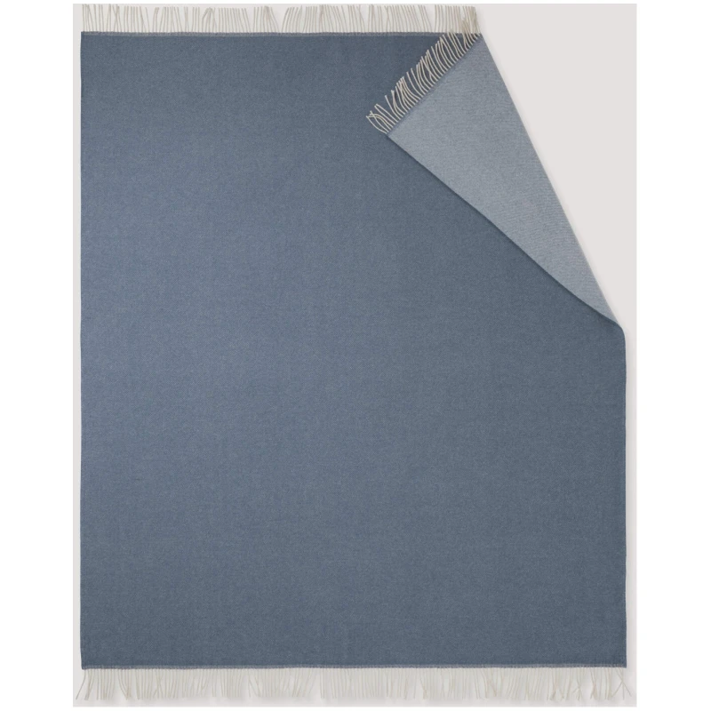 hessnatur Doubleface Plaid TOSID aus Bio-Lambswool - blau - Größe 130x180 cm