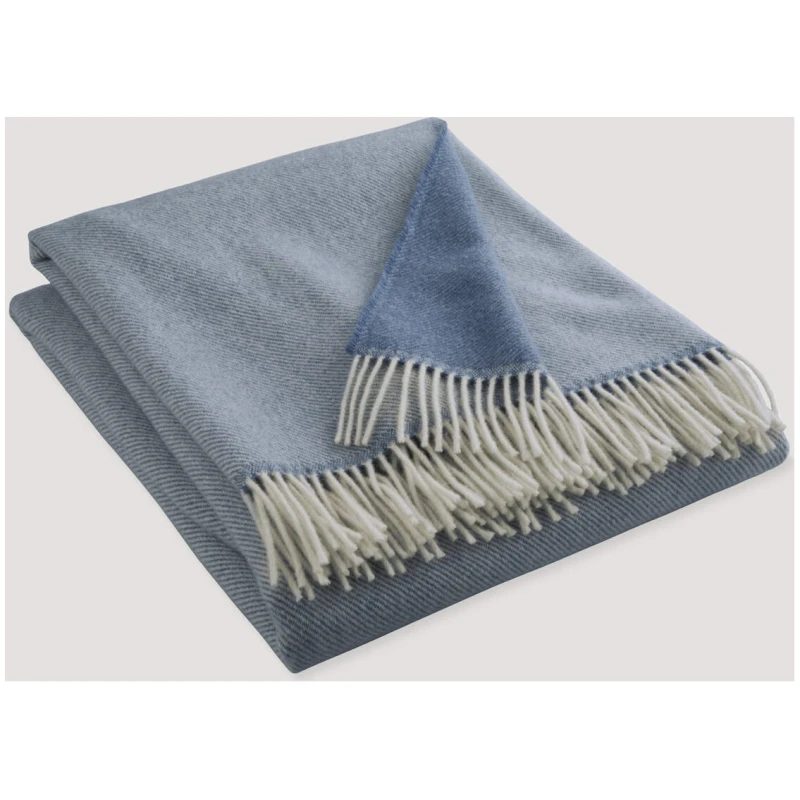 hessnatur Doubleface Plaid TOSID aus Bio-Lambswool - blau - Größe 130x180 cm