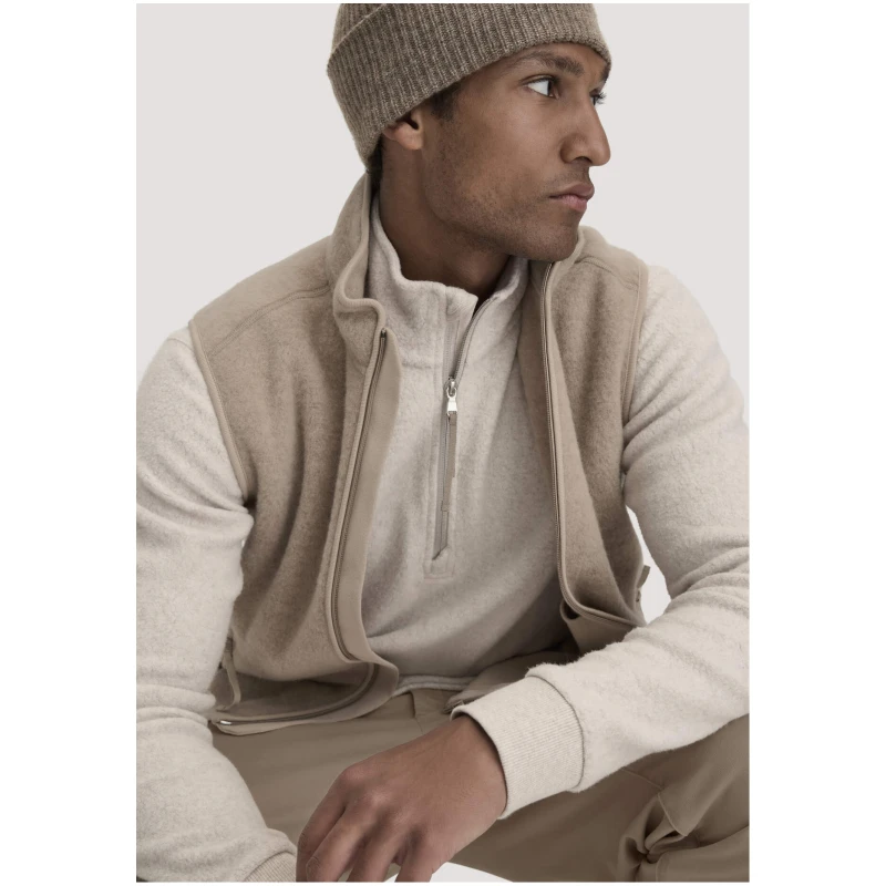 hessnatur Herren Fleece Troyer Relaxed aus Bio-Baumwolle - beige - Größe 46