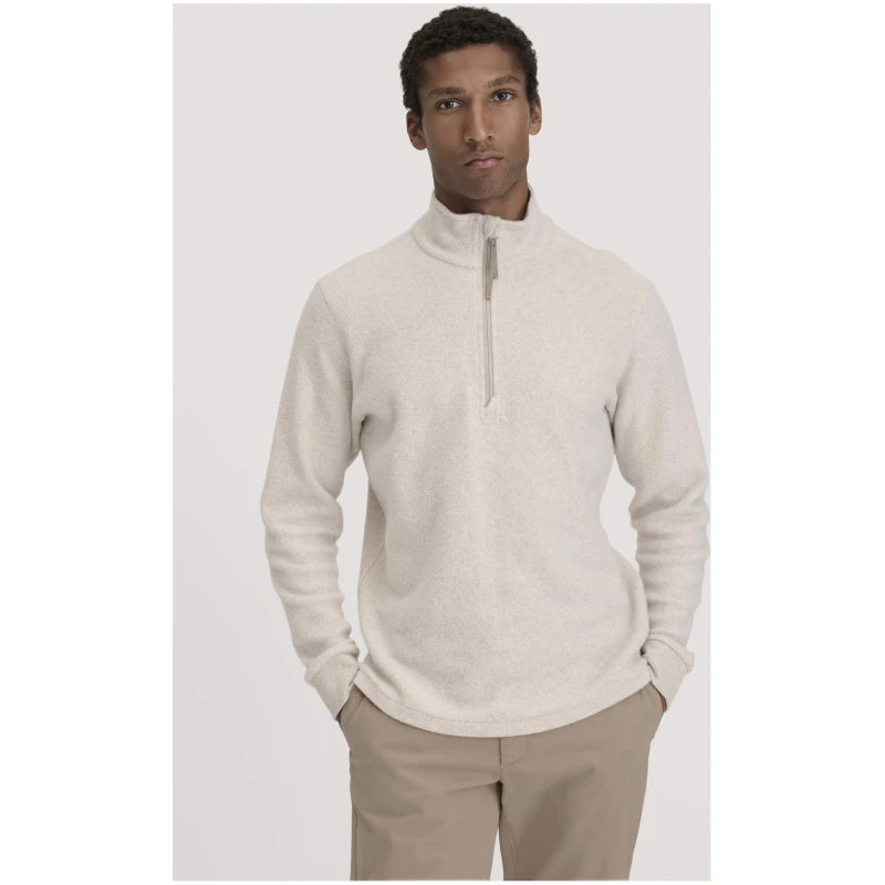hessnatur Herren Fleece Troyer Relaxed aus Bio-Baumwolle - beige - Größe 46