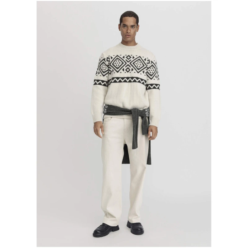 hessnatur Herren Pullover Jacquard aus Schurwolle - natur - Größe 50