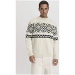 hessnatur Herren Pullover Jacquard aus Schurwolle - natur - Größe 50