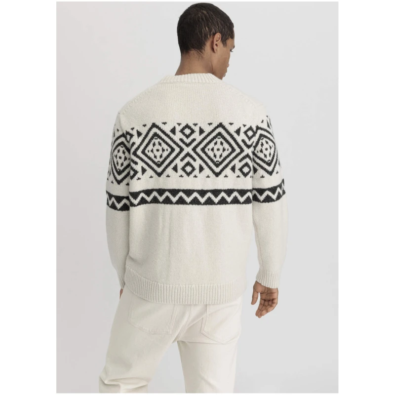 hessnatur Herren Pullover Jacquard aus Schurwolle - natur - Größe 50