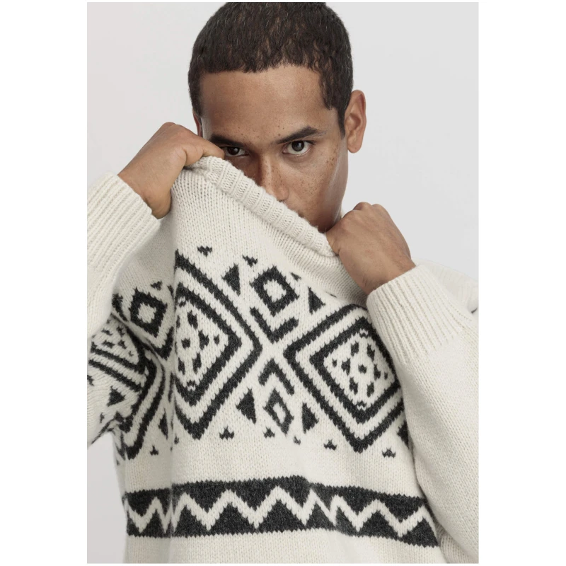 hessnatur Herren Pullover Jacquard aus Schurwolle - natur - Größe 50