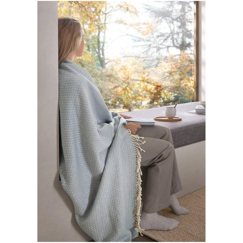 hessnatur Mix Plaid LIA aus Bio-Baumwolle mit Bio-Lambswool - blau - Größe 130x180 cm