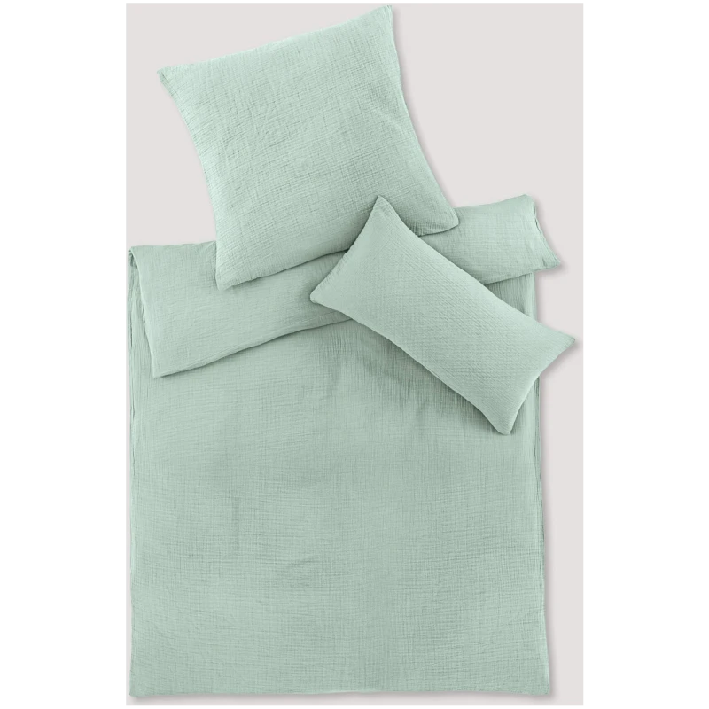 hessnatur Musselin Bettwäsche-Set aus Bio-Baumwolle - grün - Größe 240x220 / 2x40x80 cm