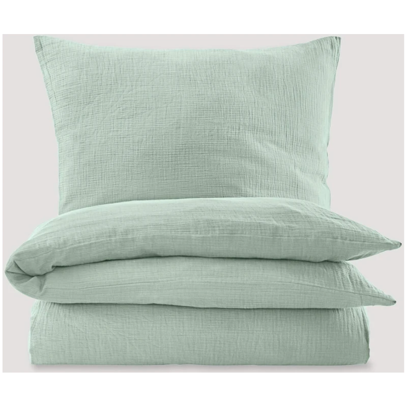 hessnatur Musselin Bettwäsche-Set aus Bio-Baumwolle - grün - Größe 240x220 / 2x40x80 cm