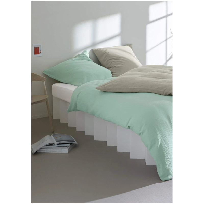 hessnatur Musselin Bettwäsche-Set aus Bio-Baumwolle - grün - Größe 240x220 / 2x40x80 cm