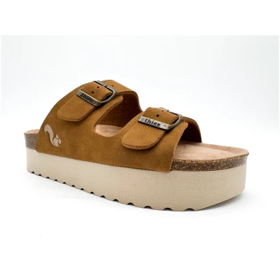 thies Damen vegan Sandalen Plateau Cognac