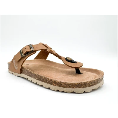 thies Damen vegan Sandalen Zehensteg Zopf Cashew