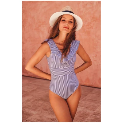 Averie Damen vegan Badeanzug Oceane Gestreift Blau