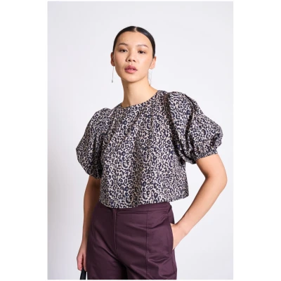 Bluse Cropped Olmos Leo Print Braun