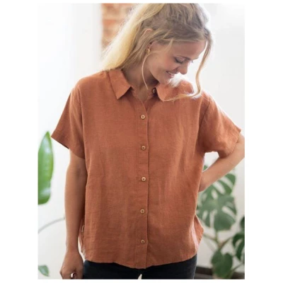 FUXBAU Frauen kurzarm Leinenbluse
