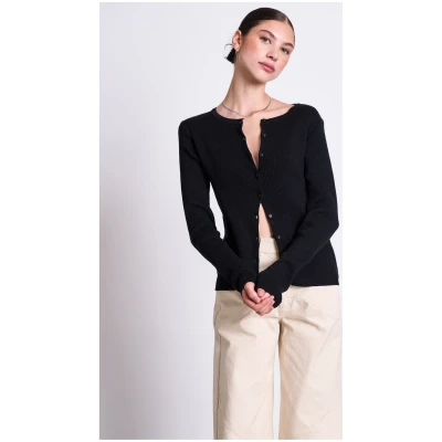 JAN 'N JUNE Damen vegan Strickjacke Crewneck Glimt Schwarz