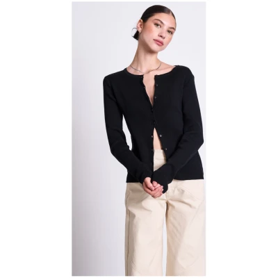 JAN 'N JUNE Damen vegan Strickjacke Crewneck Glimt Schwarz
