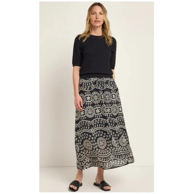 Lanius Damen vegan Rock Maxi Anglaise Schwarz & Beige