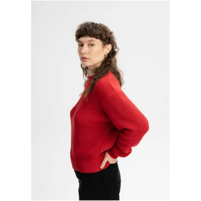 MELA Damen vegan Pullover Rippenstrick Manika Granatapfel