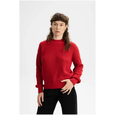 MELA Damen vegan Pullover Rippenstrick Manika Granatapfel