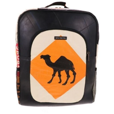 MoreThanHip Laptop-Rucksack 15,6 Zoll aus recycelten Zementsäcken (Elefant oder Kamel) und Autoschläuchen - wasserabweisend, leicht & geräumig mit Laptopfach - nachhaltig & fair produziert - Rokha
