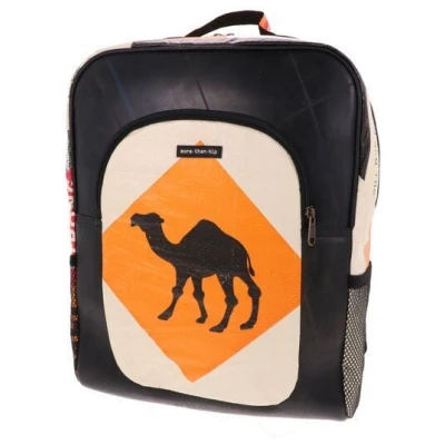 MoreThanHip Laptop-Rucksack 15,6 Zoll aus recycelten Zementsäcken (Elefant oder Kamel) und Autoschläuchen - wasserabweisend, leicht & geräumig mit Laptopfach - nachhaltig & fair produziert - Rokha