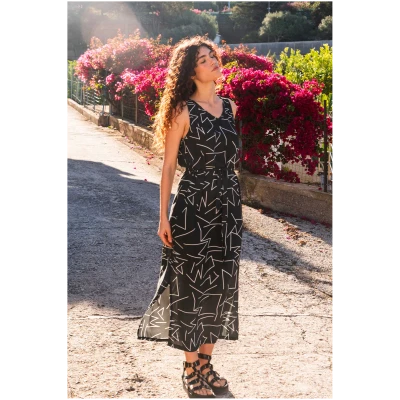 Widda Damen vegan Kleid Vani Lines Schwarz