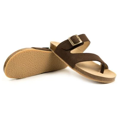 Will's Vegan Shop Two Strap Toe Peg Sandals Dunkelbraun Veganes Wildleder Damen