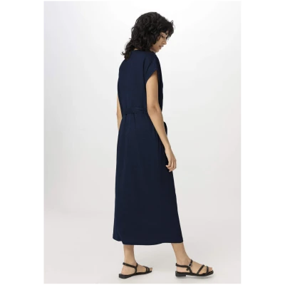 hessnatur Damen Jersey Kleid Midi Relaxed aus Leinen - blau - Größe L