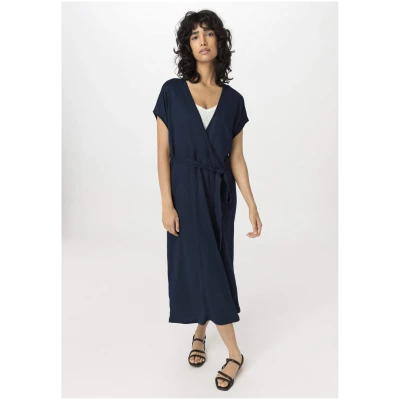 hessnatur Damen Jersey Kleid Midi Relaxed aus Leinen - blau - Größe L