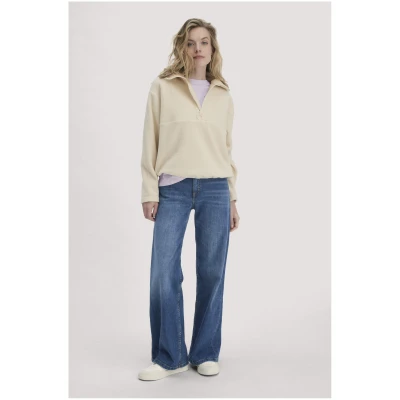 hessnatur Damen Wollfleece Troyer Relaxed aus Bio-Merinowolle mit Bio-Baumwolle - beige - Größe L