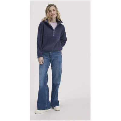 hessnatur Damen Wollfleece Troyer Relaxed aus Bio-Merinowolle mit Bio-Baumwolle - blau - Größe L