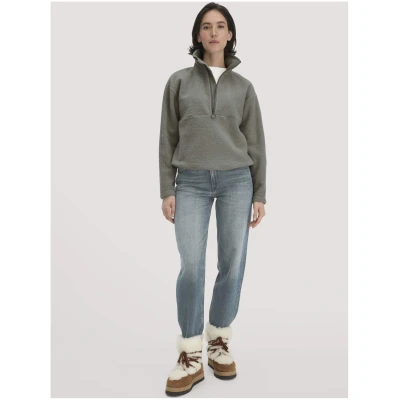 hessnatur Damen Wollfleece Troyer Relaxed aus Bio-Merinowolle mit Bio-Baumwolle - grün - Größe L
