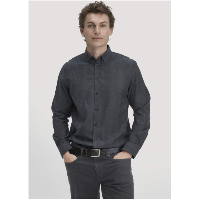 hessnatur Herren Flanell Hemd Regular aus Bio-Baumwolle mit TENCEL™ Lyocell - grau - Größe L41/42