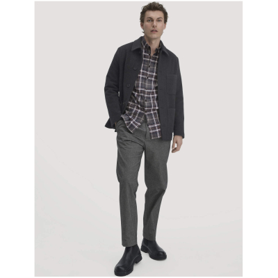 hessnatur Herren Flanell Karo Hemd Regular aus Bio-Baumwolle - grau - Größe L (41/42)