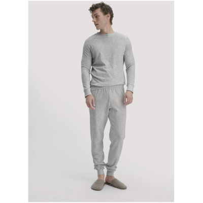 hessnatur Herren Frottee Schlafhose PURE COTTON aus Bio-Baumwolle - grau - Größe 46