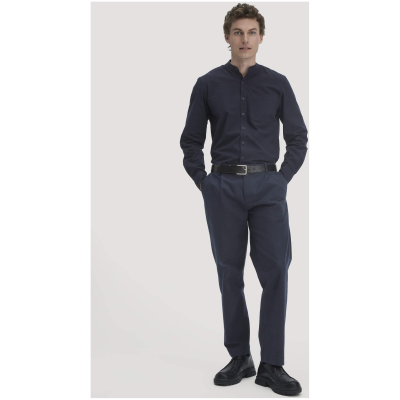 hessnatur Herren Hemd Regular aus Bio-Baumwolle mit Hanf und Yak - blau - Größe L (41/42)