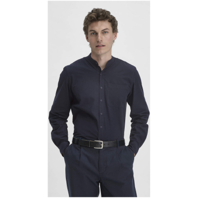 hessnatur Herren Hemd Regular aus Bio-Baumwolle mit Hanf und Yak - blau - Größe L (41/42)