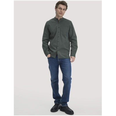 hessnatur Herren Hemd Regular aus Bio-Baumwolle mit Hanf und Yak - grün - Größe L (41/42)