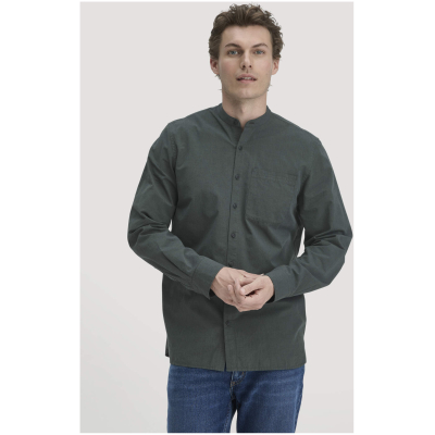 hessnatur Herren Hemd Regular aus Bio-Baumwolle mit Hanf und Yak - grün - Größe L (41/42)