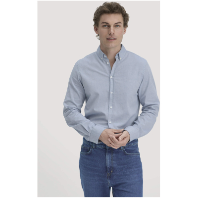 hessnatur Herren Oxford Hemd Regular aus Bio-Baumwolle - blau - Größe L (41/42)