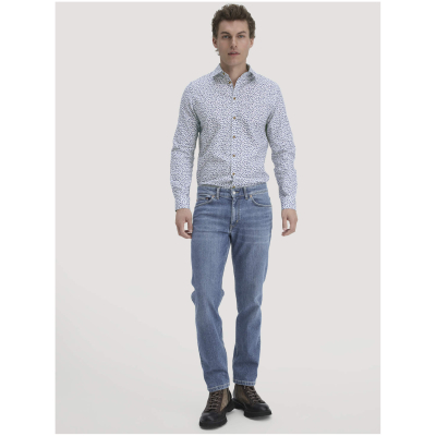 hessnatur Herren Print Hemd Regular aus Bio-Baumwolle - weiß - Größe L (41/42)