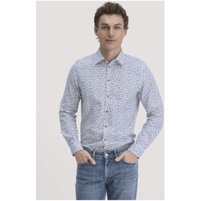hessnatur Herren Print Hemd Regular aus Bio-Baumwolle - weiß - Größe L (41/42)