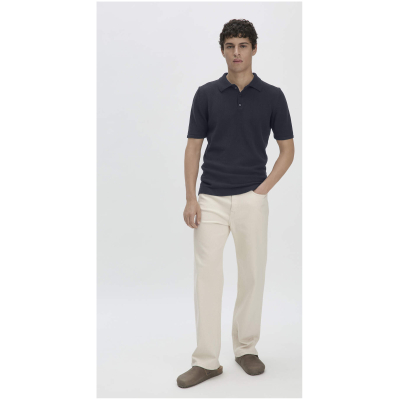 hessnatur Herren Strick-Polo Regular aus Bio-Baumwolle - blau - Größe 48