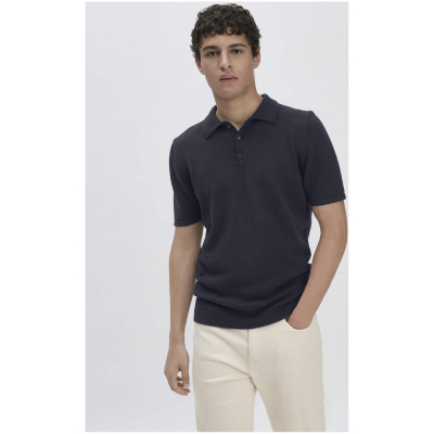 hessnatur Herren Strick-Polo Regular aus Bio-Baumwolle - blau - Größe 48
