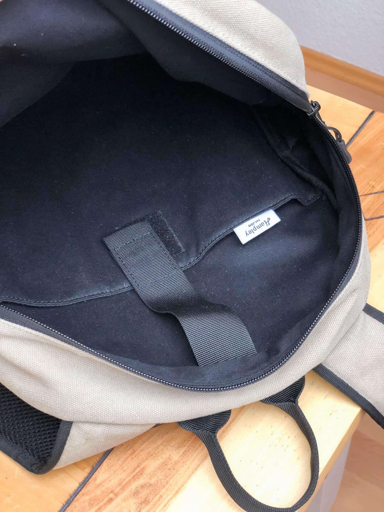 Hampley Rucksack in Natur Innenansicht mit Laptopfach